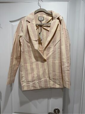 Tuckernuck Cream and Pink Striped Single-Button Blazer